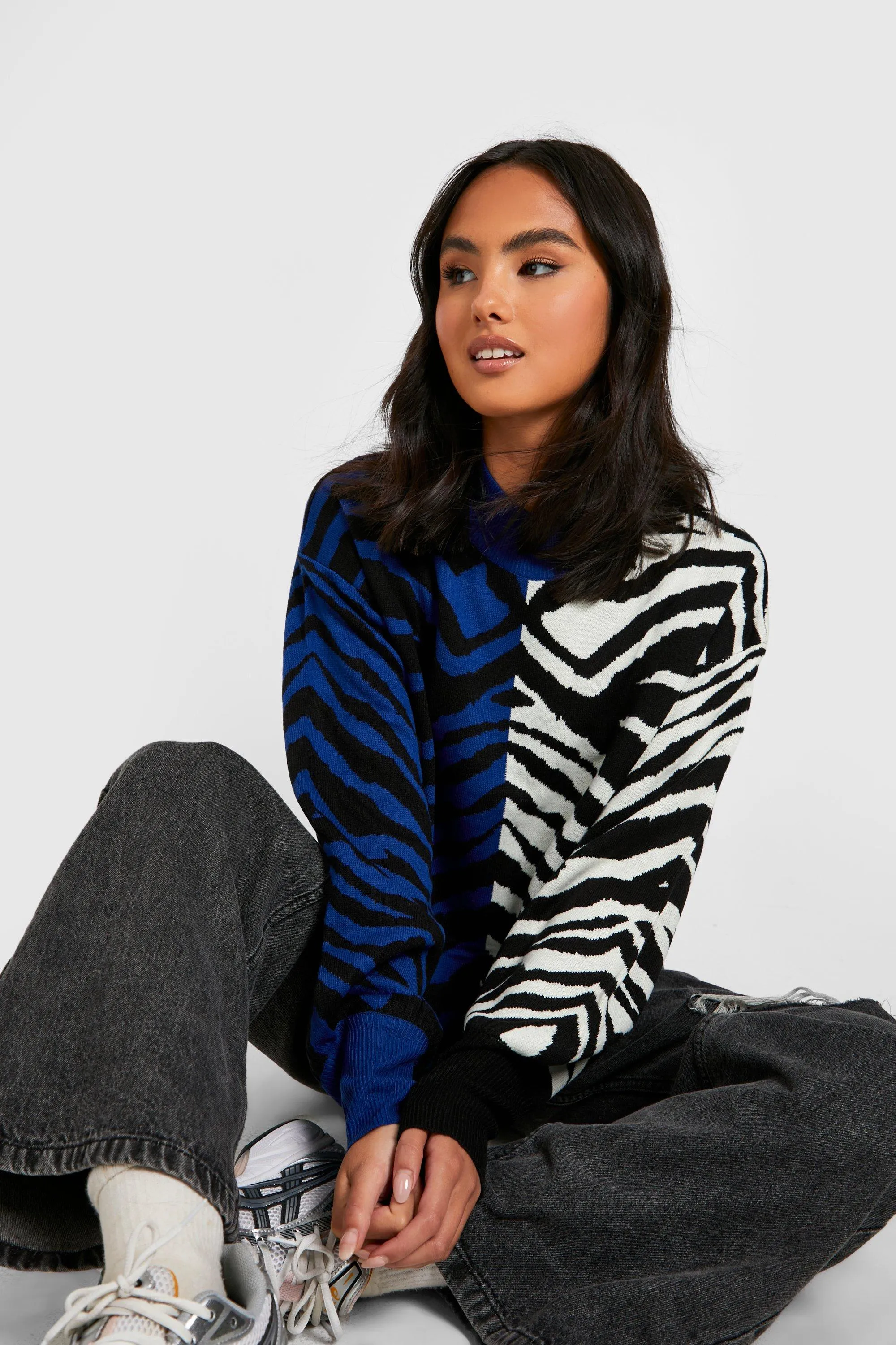 Colour Block Zebra Print Jumper - Women's Jumpers & Cardigans | boohoo