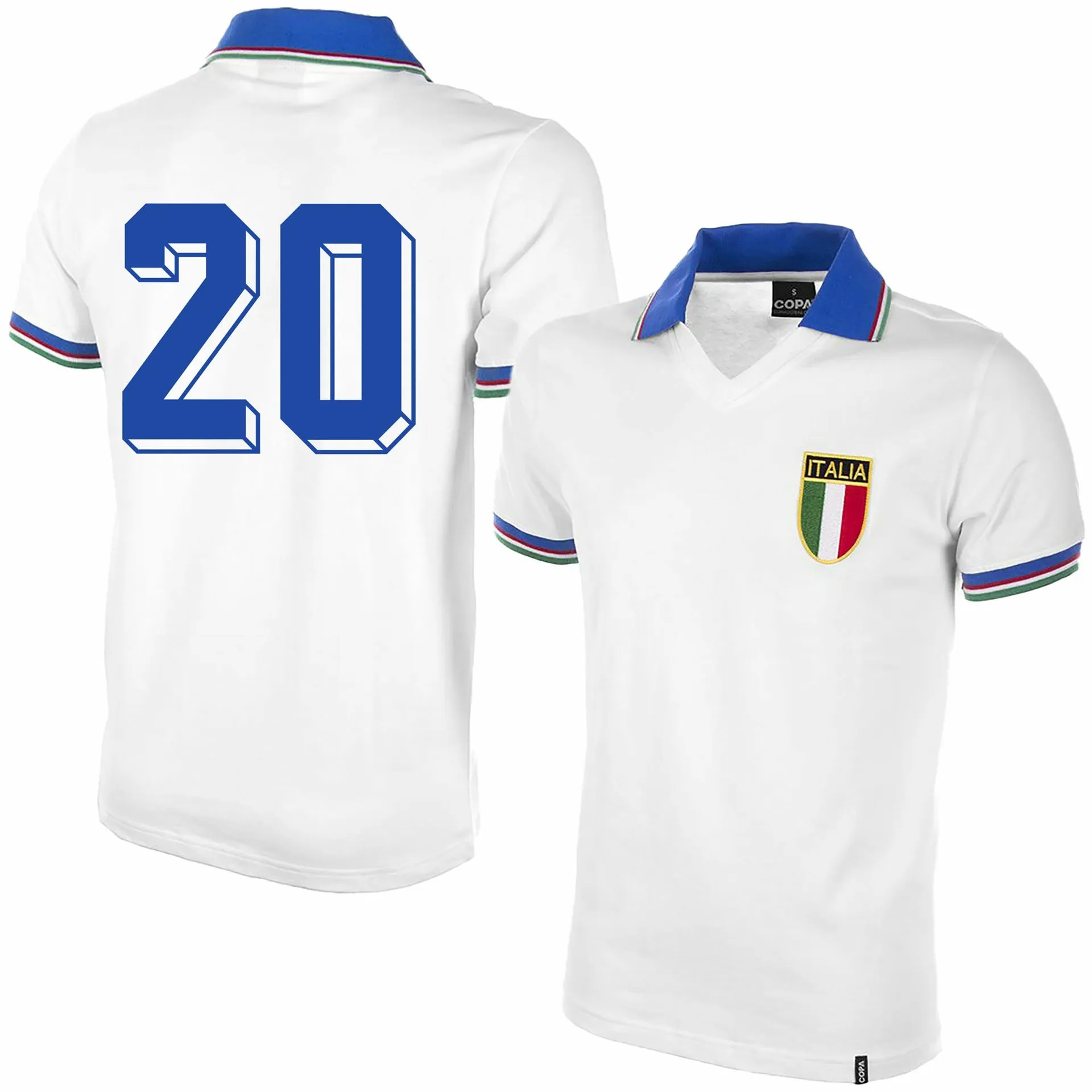 COPA Football - Italy Away Retro Football Shirt WC 1982 + Number 20 (Rossi)