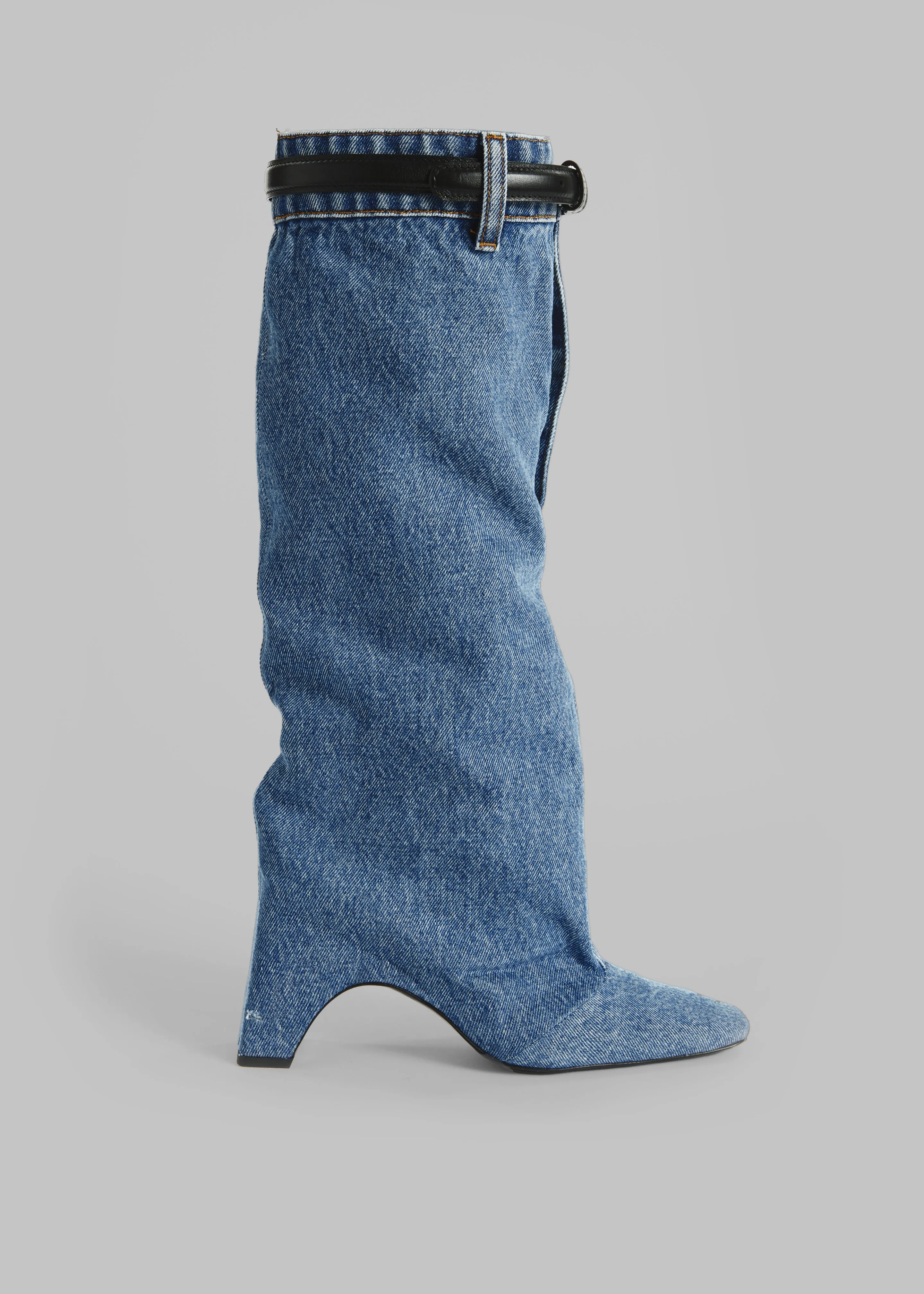 Coperni Denim Open Knee Bridge Boots - Washed Blue