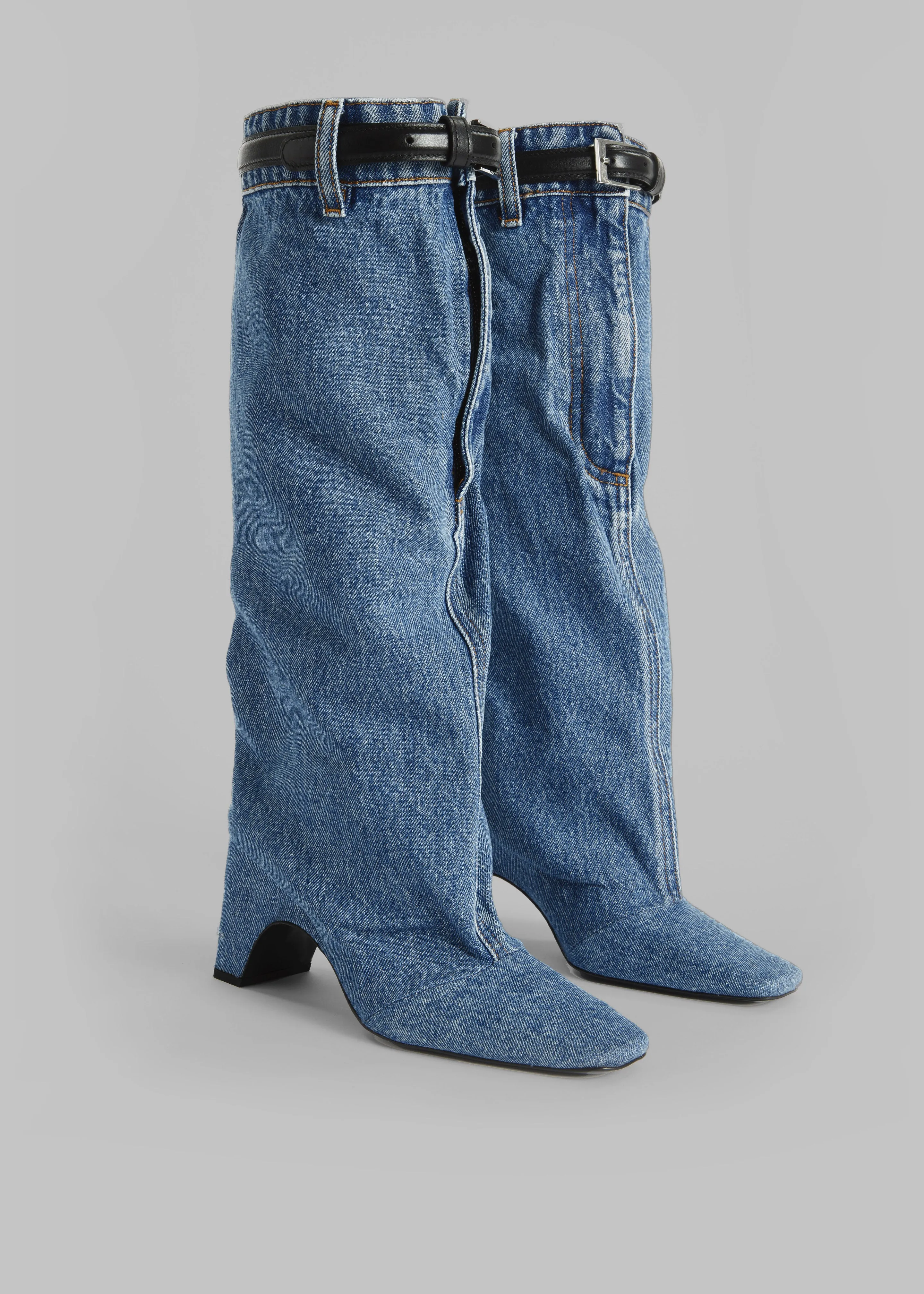 Coperni Denim Open Knee Bridge Boots - Washed Blue