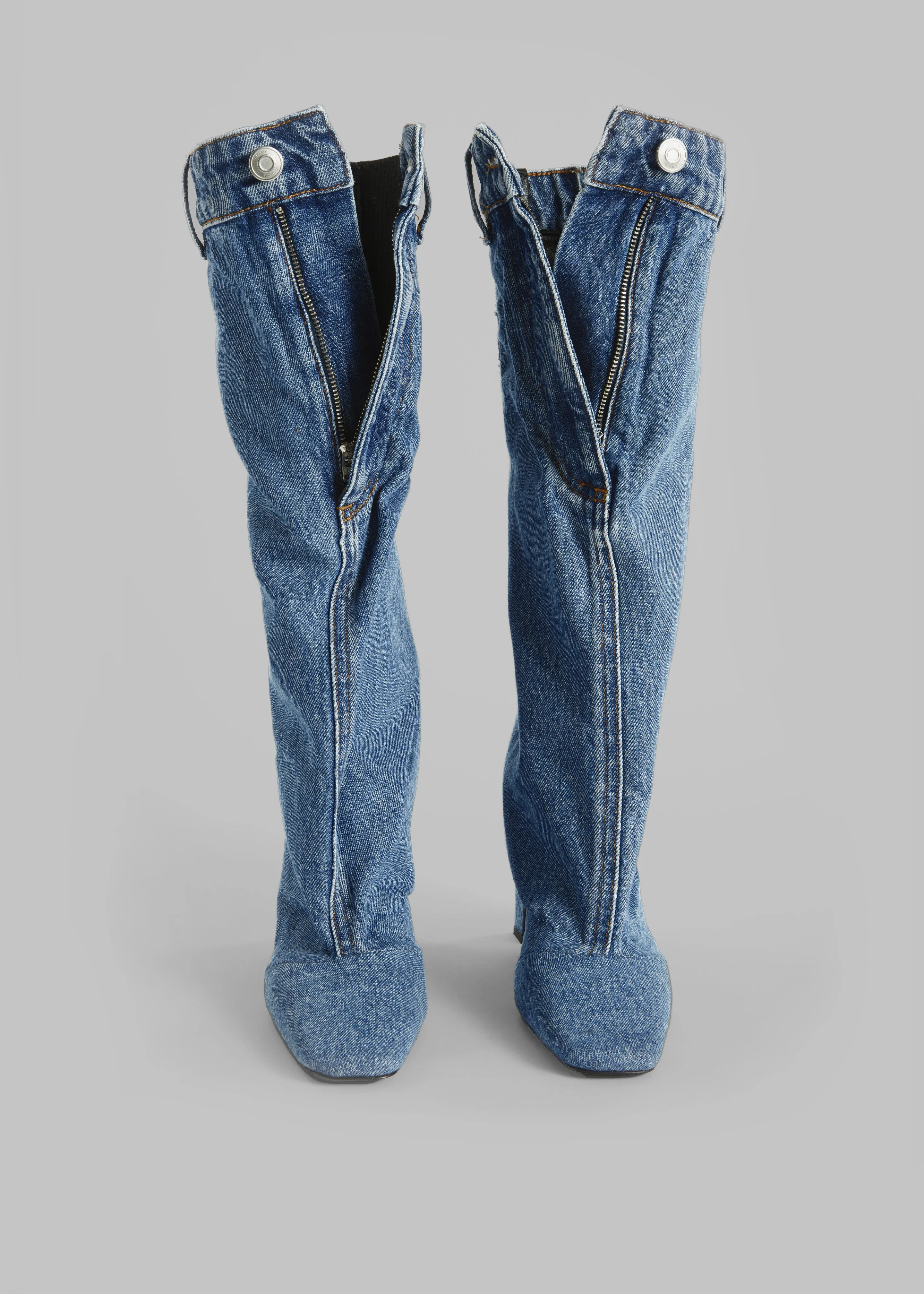 Coperni Denim Open Knee Bridge Boots - Washed Blue