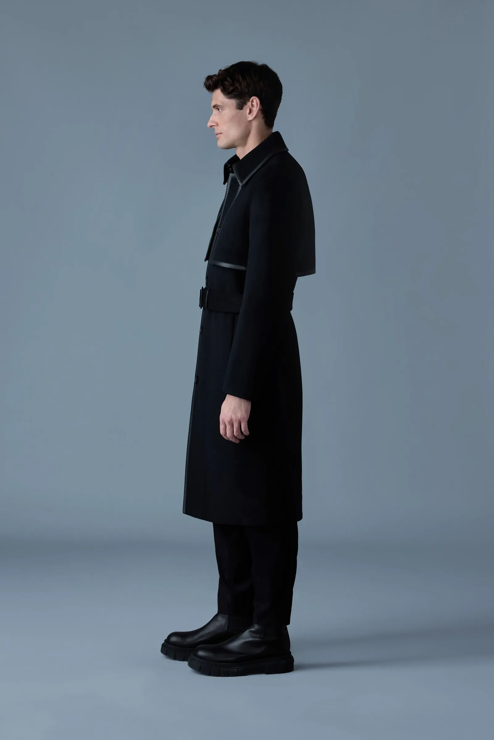 Corbin Wool Trench Coat with Leather Detail