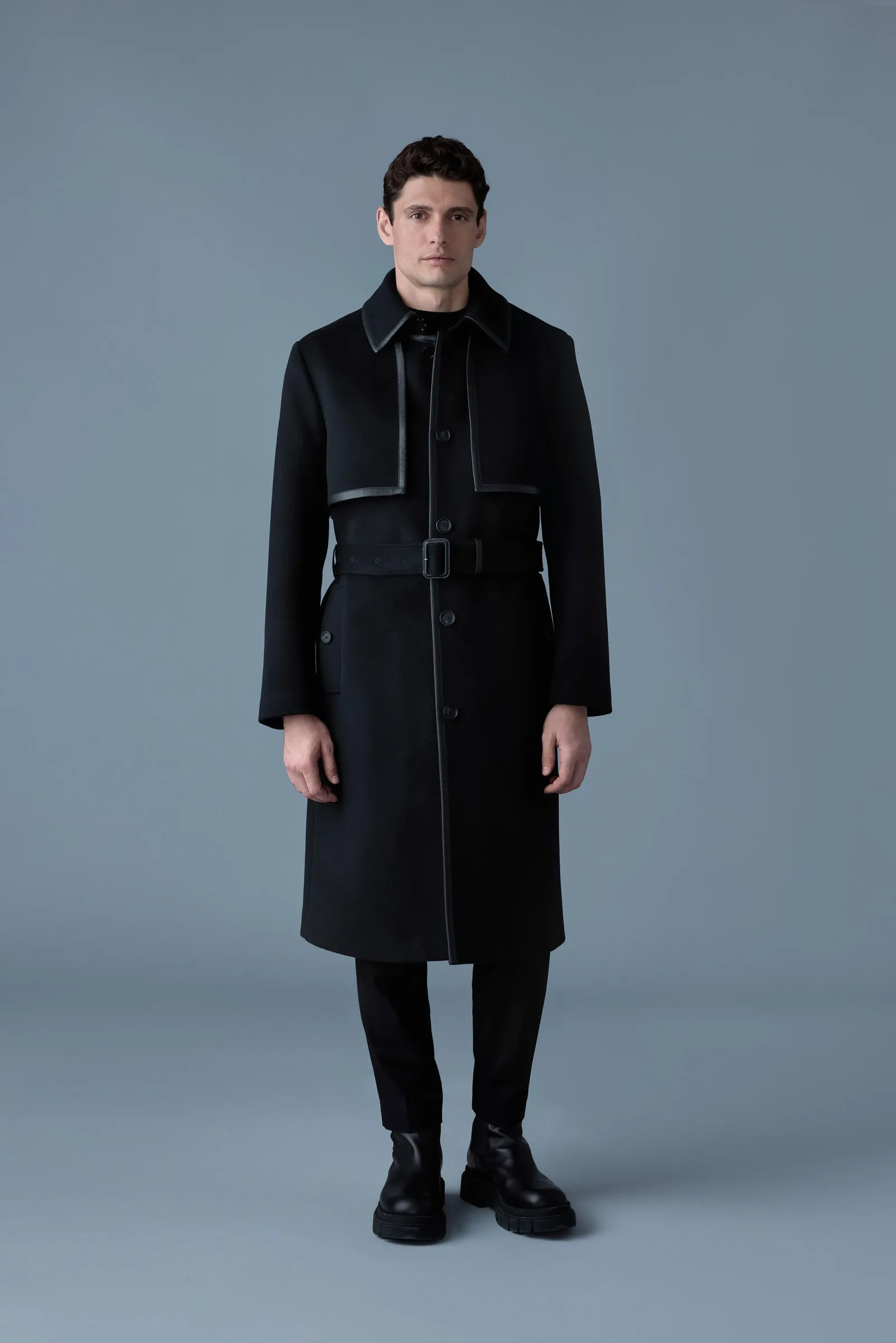 Corbin Wool Trench Coat with Leather Detail