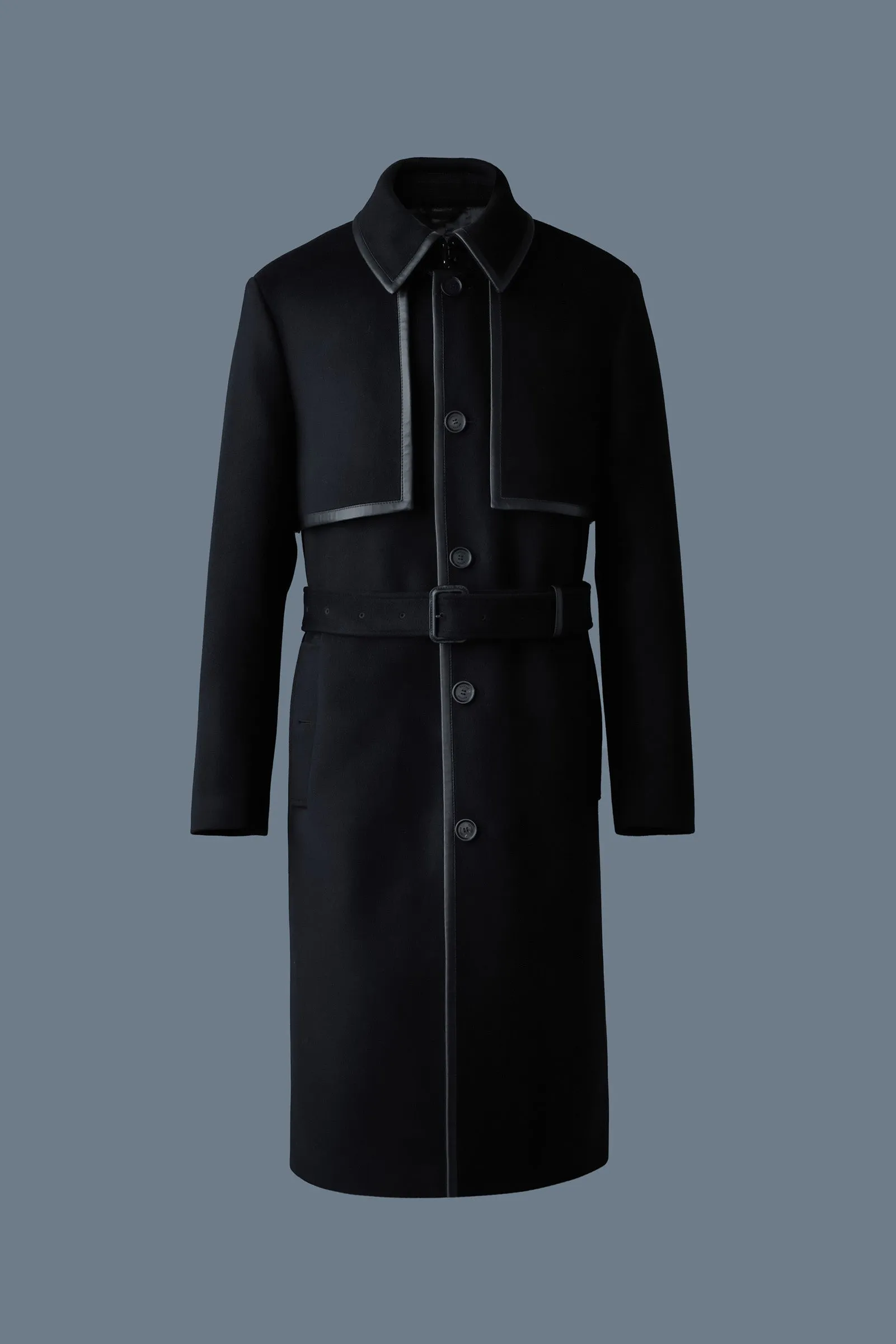 Corbin Wool Trench Coat with Leather Detail