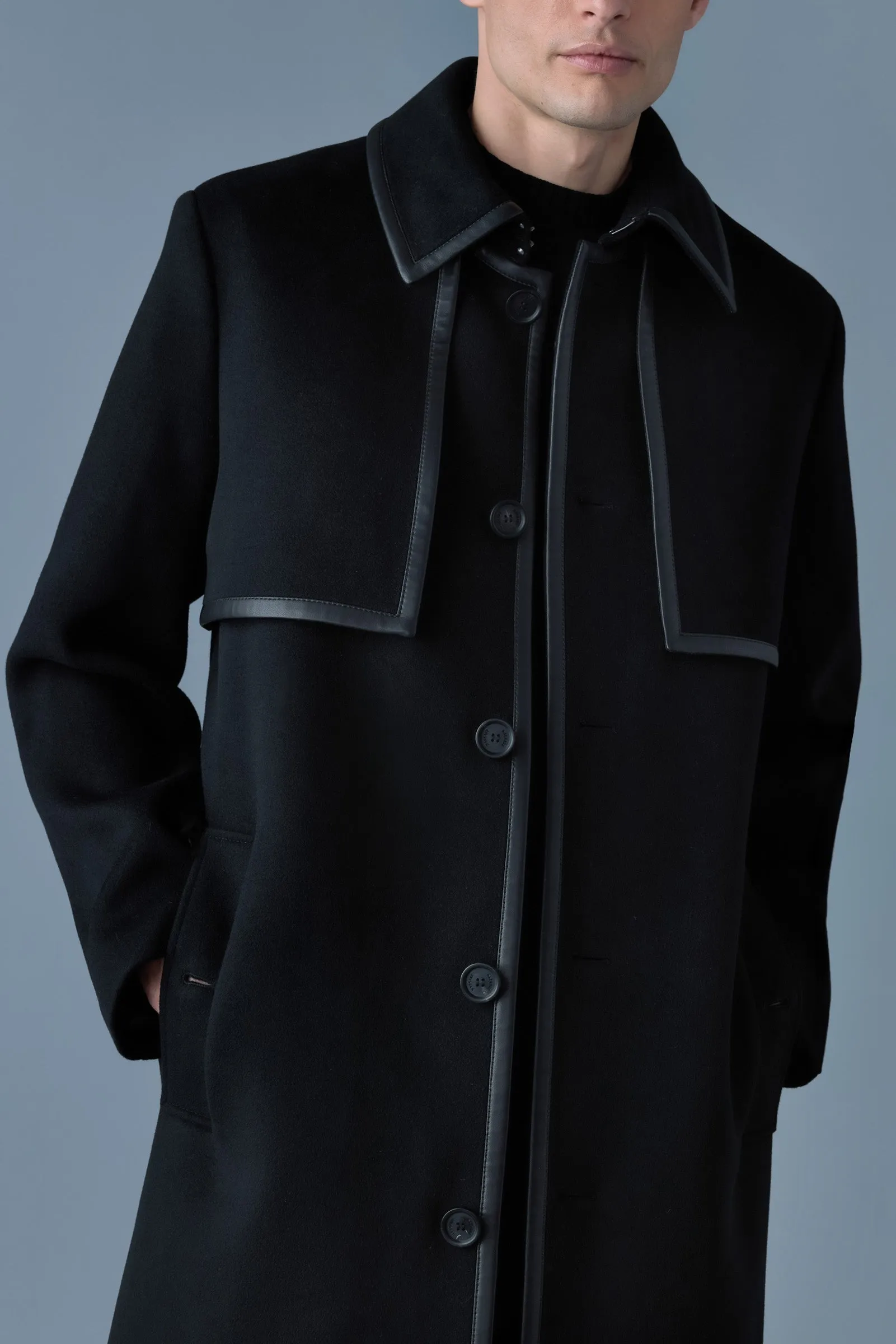 Corbin Wool Trench Coat with Leather Detail