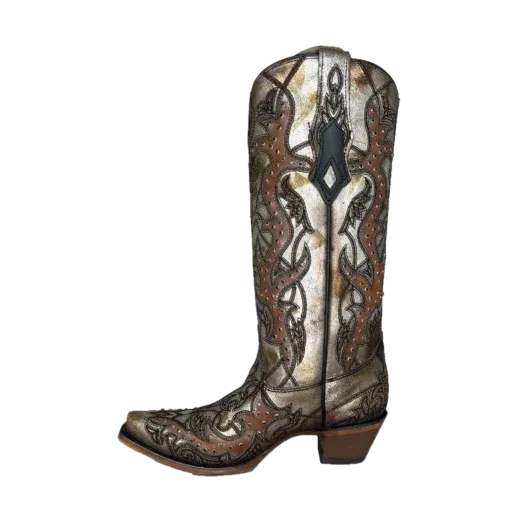 Corral Ladies Crystal & Embroidered Golden Brown Western Boots C4041