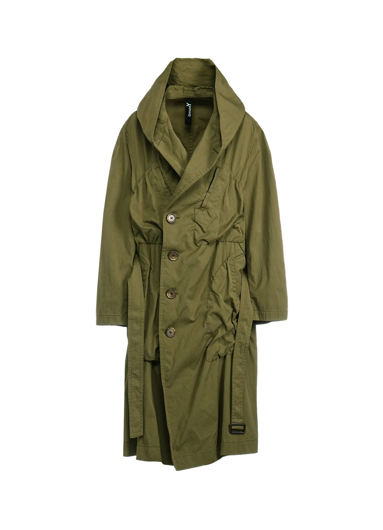 COTTON/NYLON OXFORD HOODED COAT WITH FULLED WOOL GAUZE POCKETS