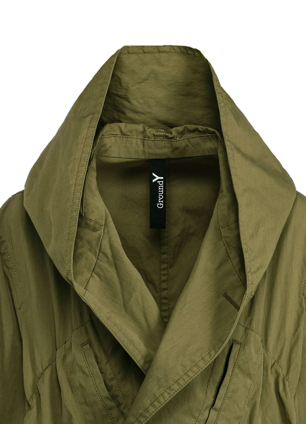 COTTON/NYLON OXFORD HOODED COAT WITH FULLED WOOL GAUZE POCKETS