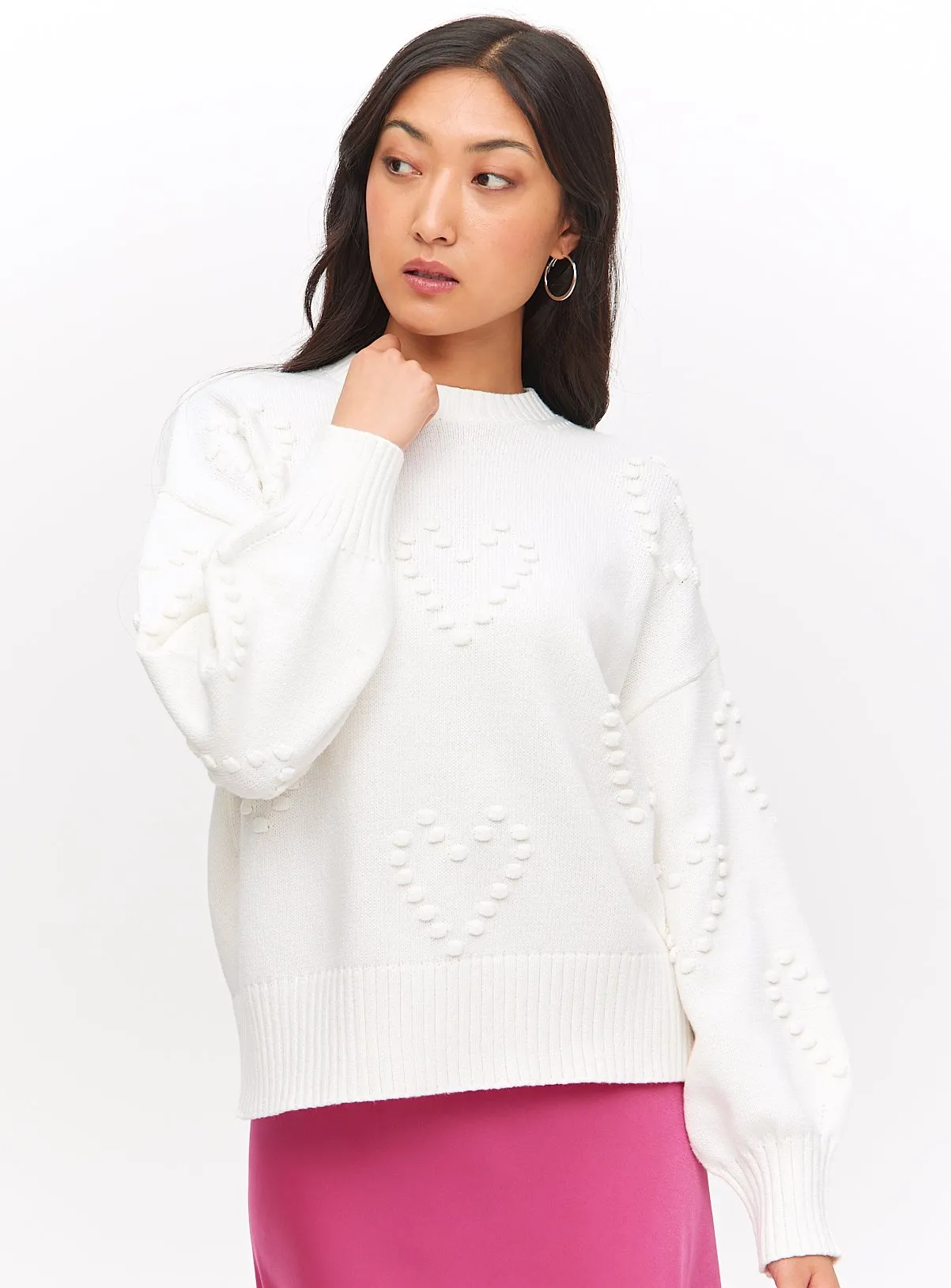 Cream Heart Bobble Textured Knitted Jumper 22 - Tu.