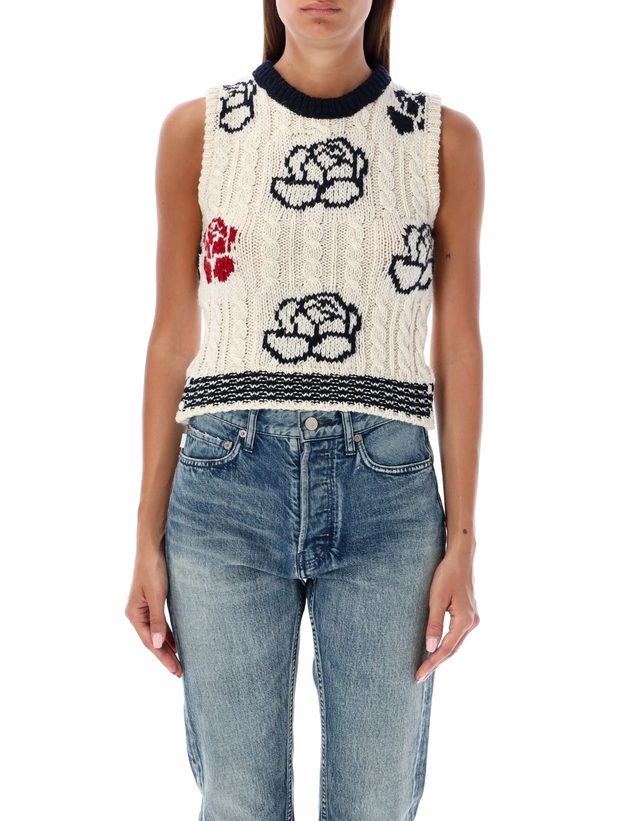 CROPPED ROSE INTARSIA KNIT