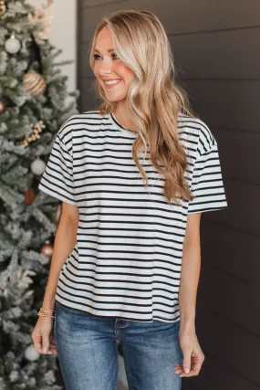 Crossing Lines Striped Knit Top- Black & White