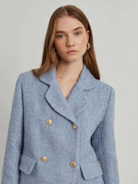 Crossover tweed blazer with pockets