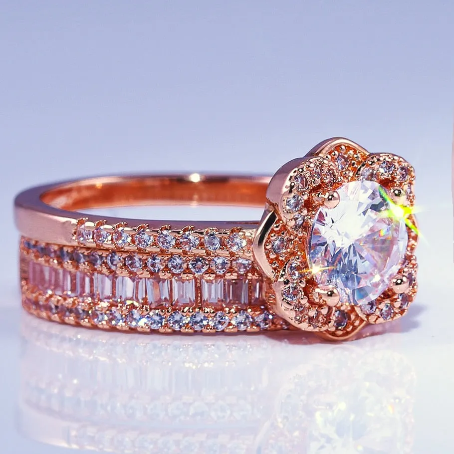 Crystal Heart on Fire Ring Set