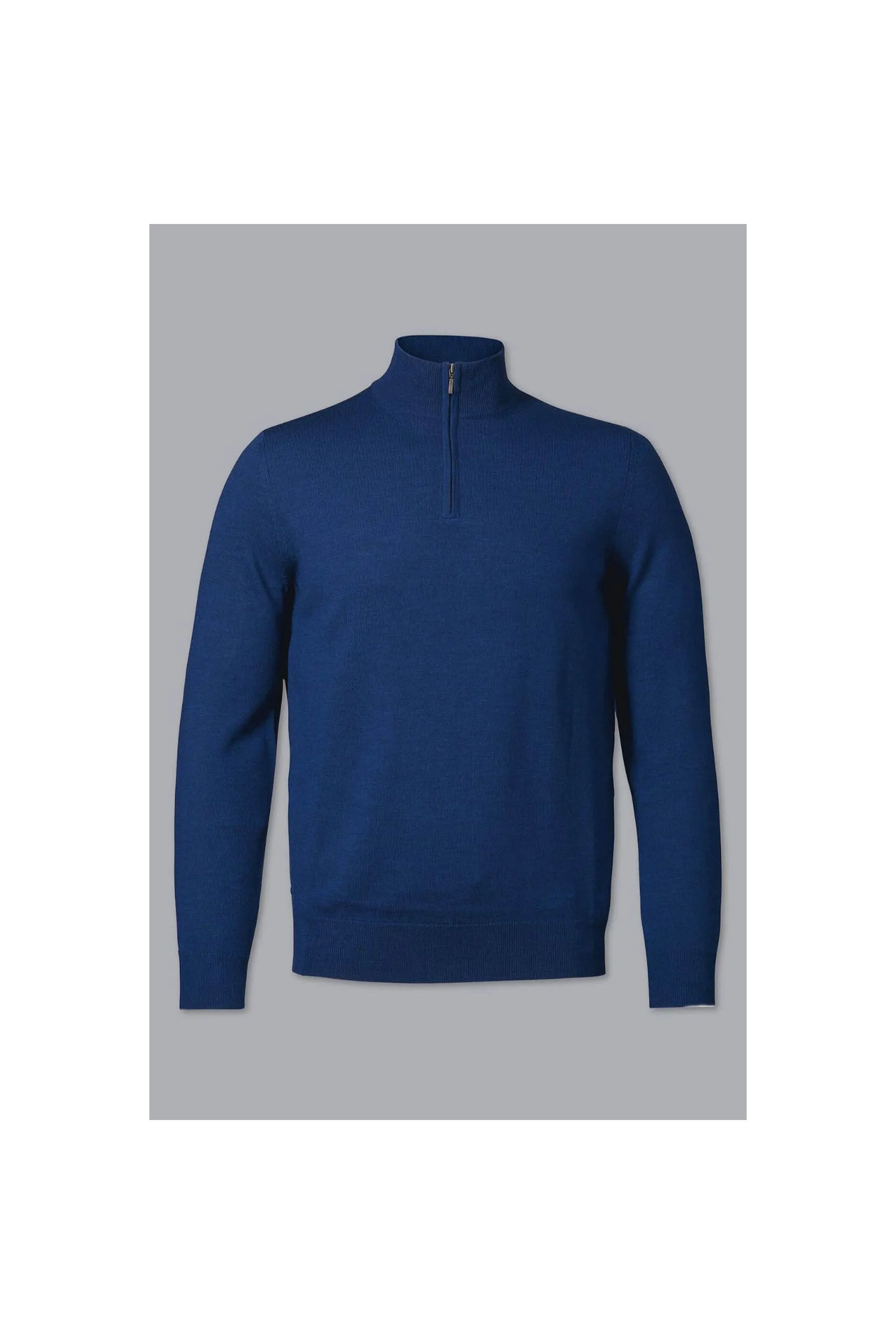 CT Royal Blue Merino Wool Zip Neck Jumper for Men - Stylish Zip Jumpers