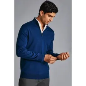 CT Royal Blue Merino Wool Zip Neck Jumper for Men - Stylish Zip Jumpers