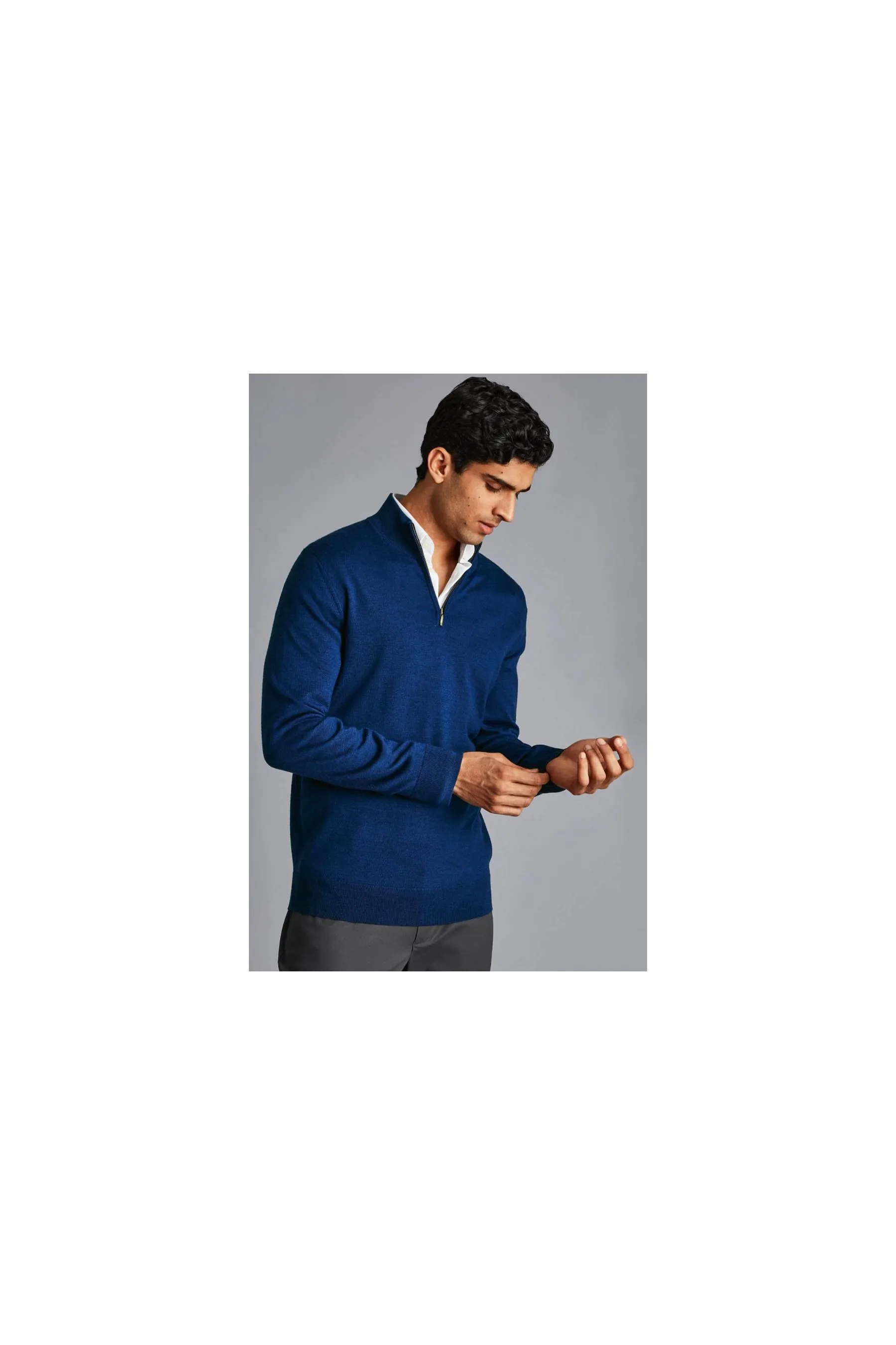 CT Royal Blue Merino Wool Zip Neck Jumper for Men - Stylish Zip Jumpers