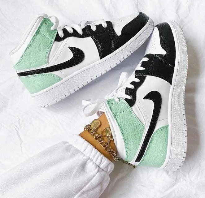 Custom Air Jordan 1 Swoosh Mint Green Painted Sneakers