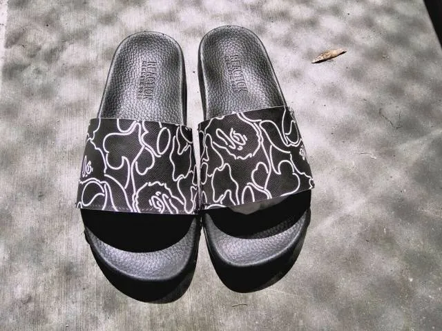 Custom Bape Slides " Upcycled bag