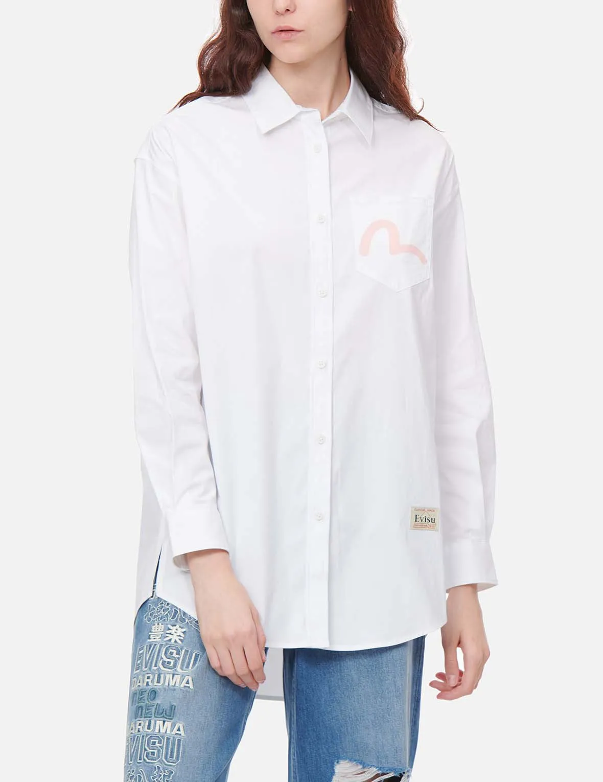 Daruma and Slogan Print Shirt Dress