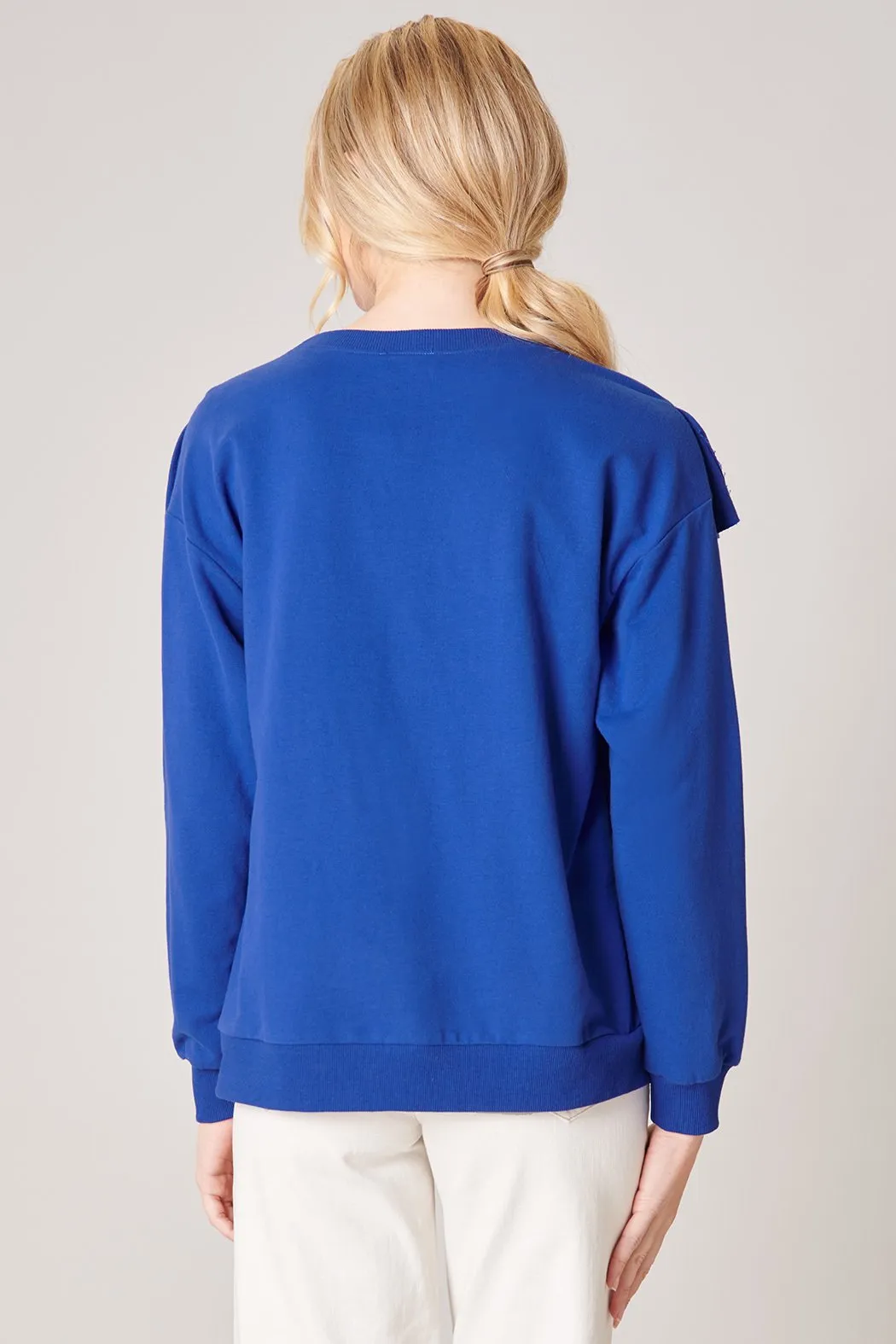 Deanna French Terry Knit Raw Edge Ruffle Sweatshirt