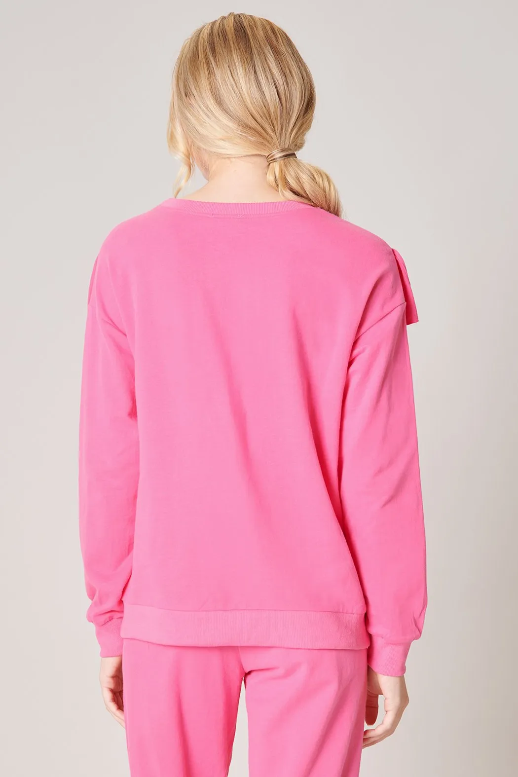 Deanna French Terry Knit Raw Edge Ruffle Sweatshirt