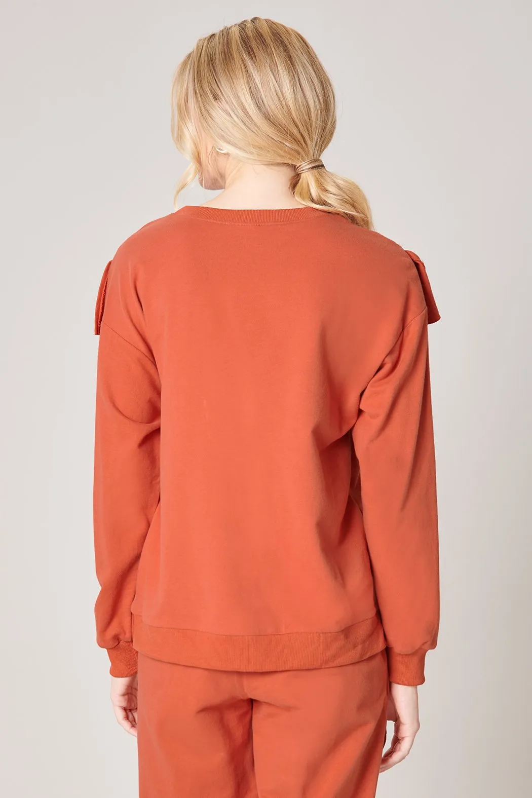 Deanna French Terry Knit Raw Edge Ruffle Sweatshirt