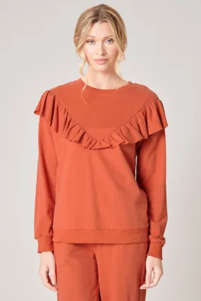 Deanna French Terry Knit Raw Edge Ruffle Sweatshirt