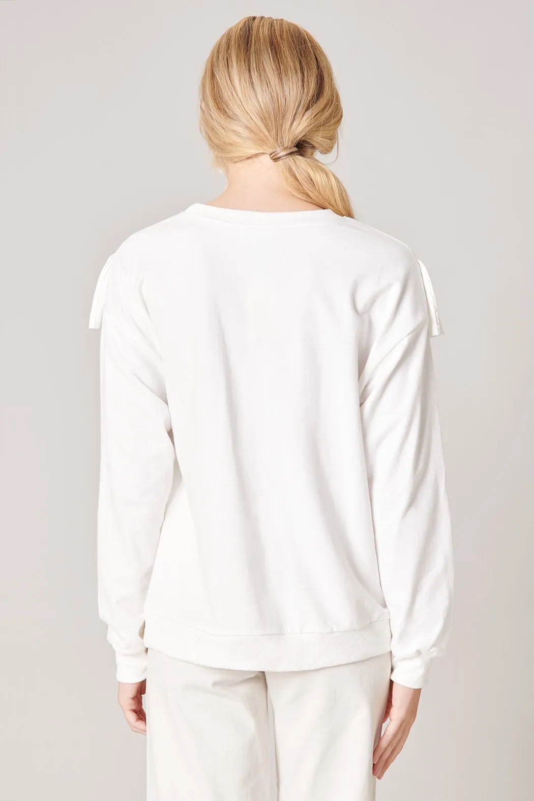 Deanna French Terry Knit Raw Edge Ruffle Sweatshirt