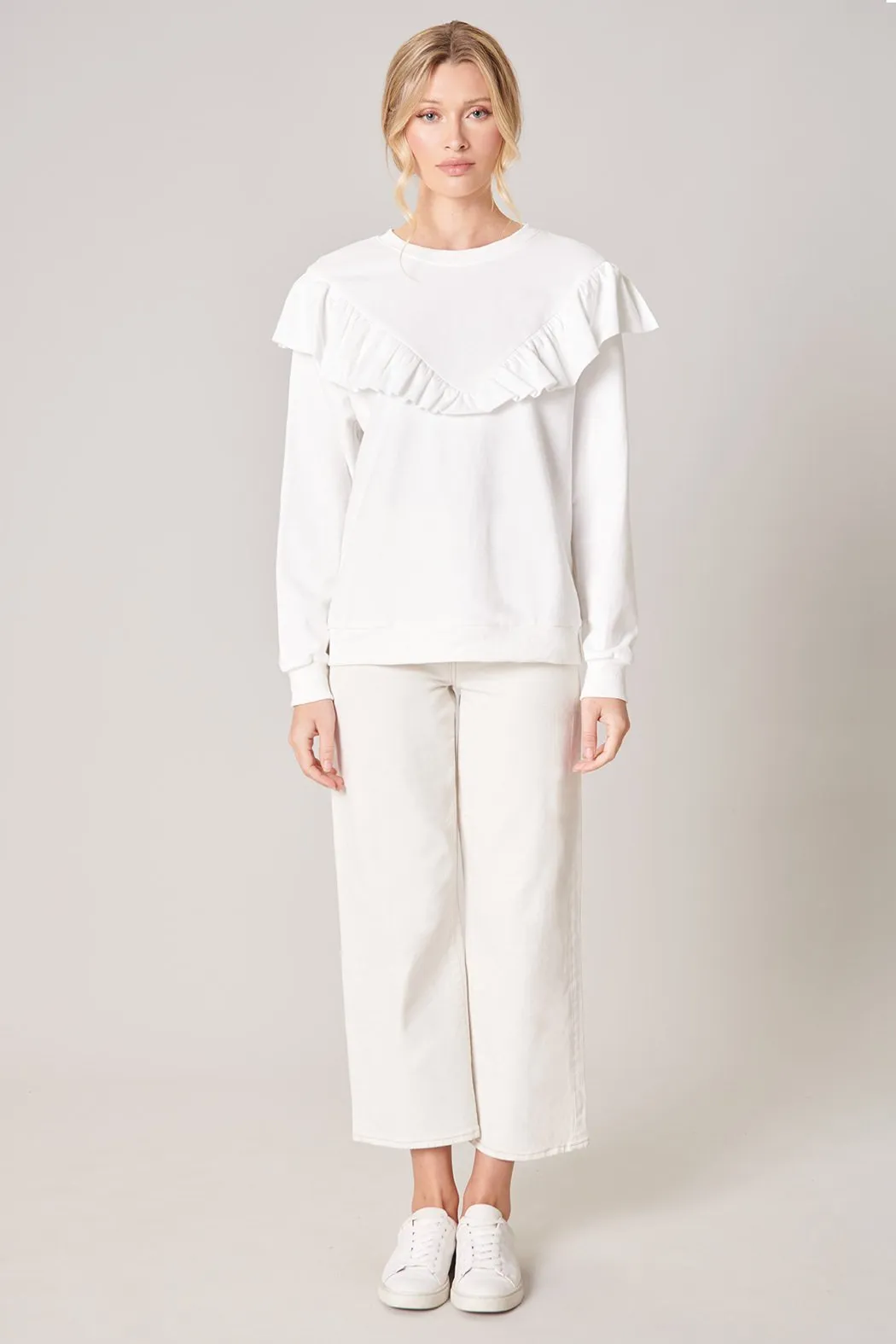 Deanna French Terry Knit Raw Edge Ruffle Sweatshirt