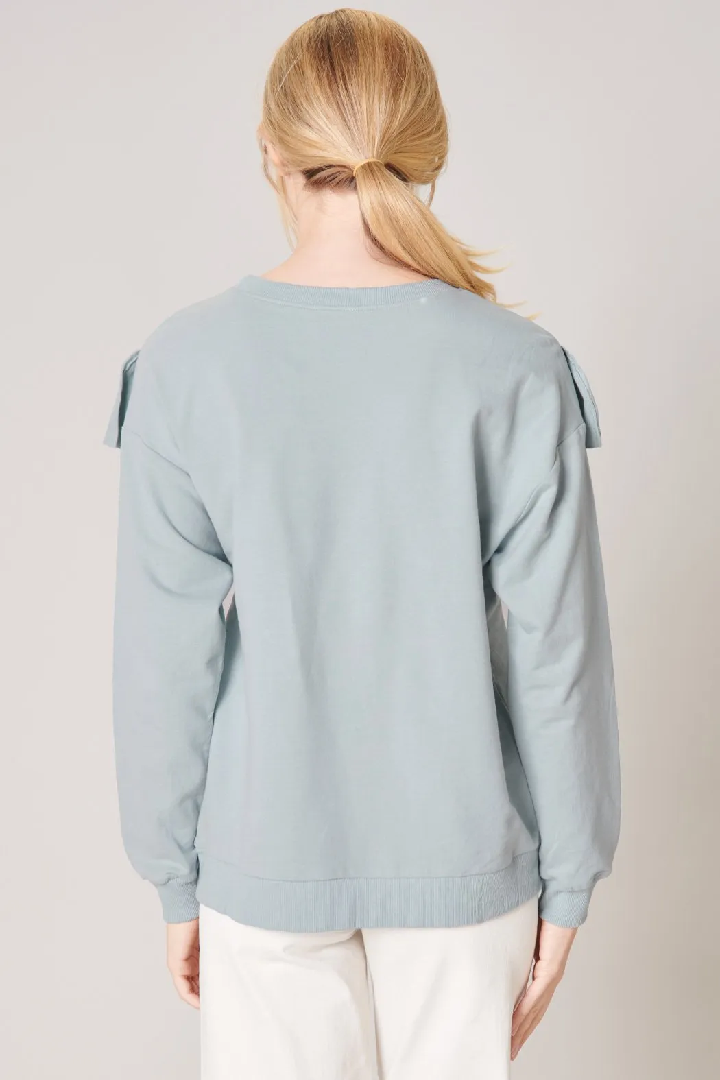 Deanna French Terry Knit Raw Edge Ruffle Sweatshirt