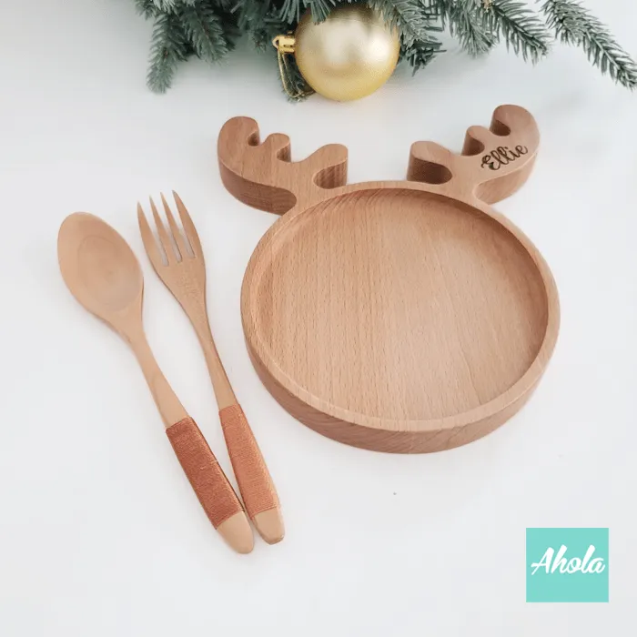 【Deer】Wood Tableware Set 櫸木刻字餐碟餐具套裝 (3-5個工作天完成)