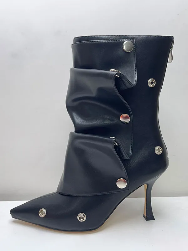 Detachable Pointed Toe High Heel Ankle Boots