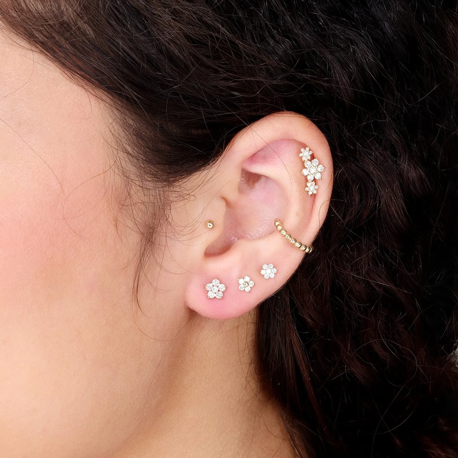 Diamond Flower Flat Stud