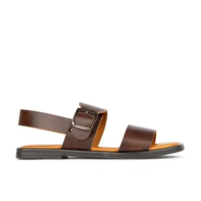 DIXON BROWN - Women's flat leather sandals with wide double straps