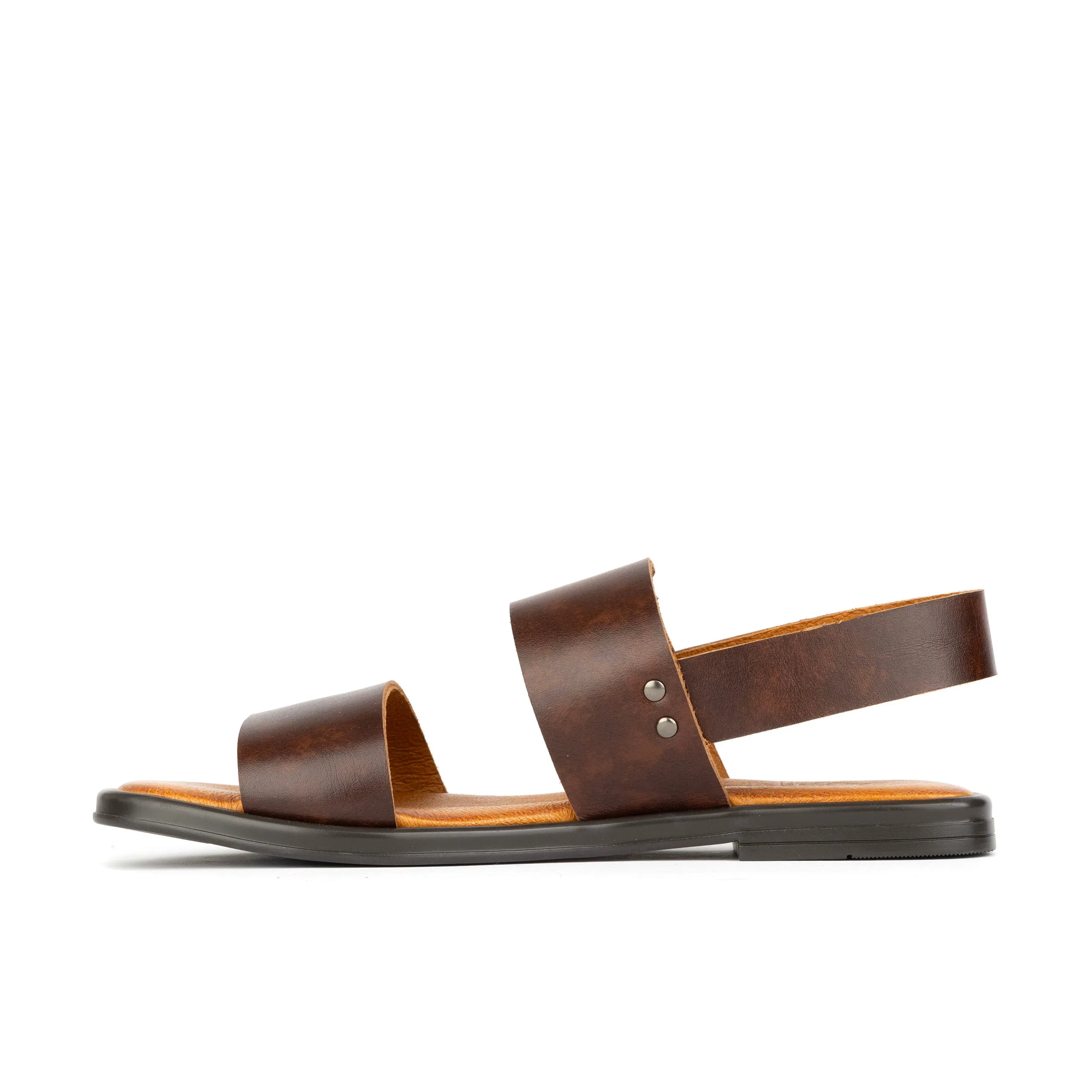 DIXON BROWN - Women's flat leather sandals with wide double straps