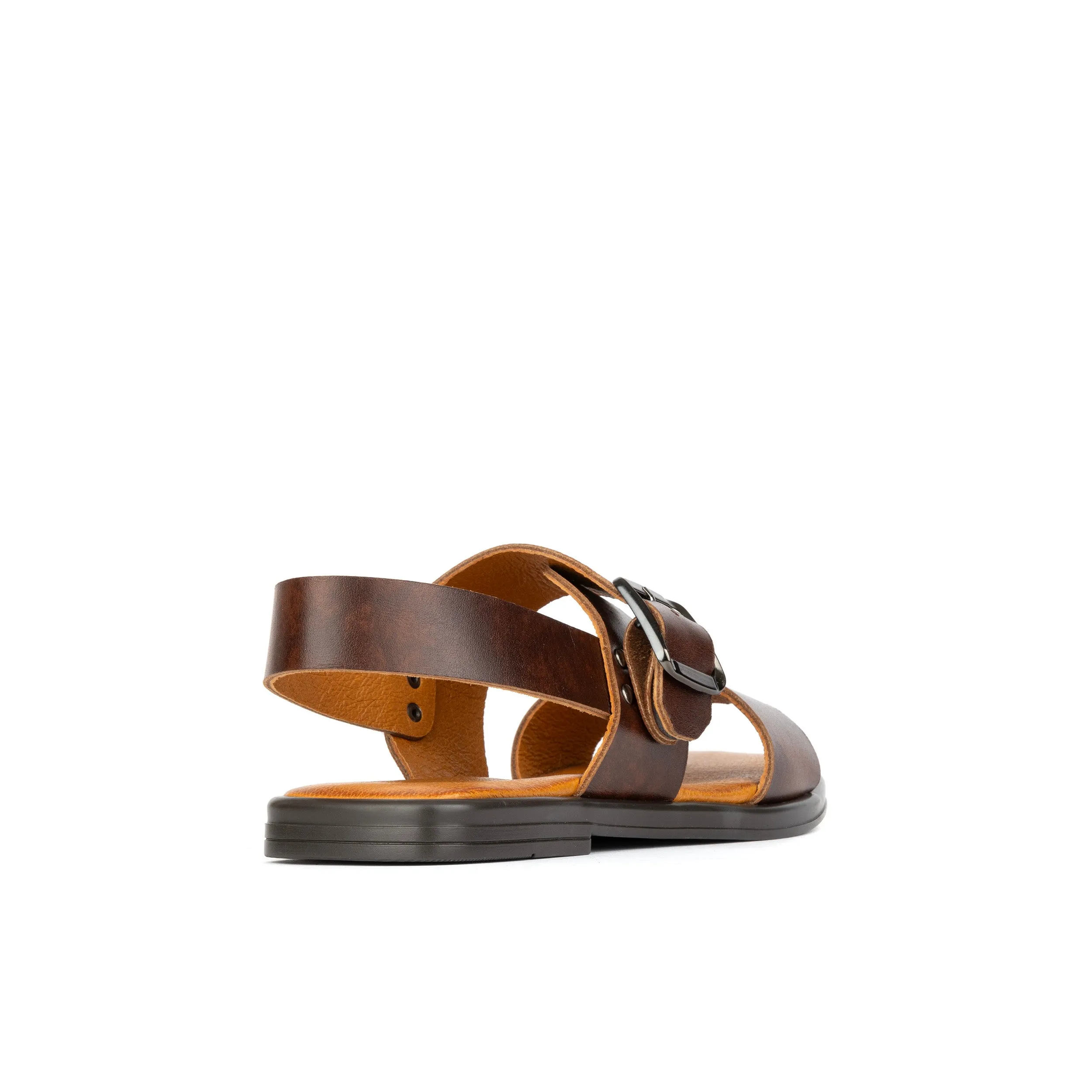 DIXON BROWN - Women's flat leather sandals with wide double straps