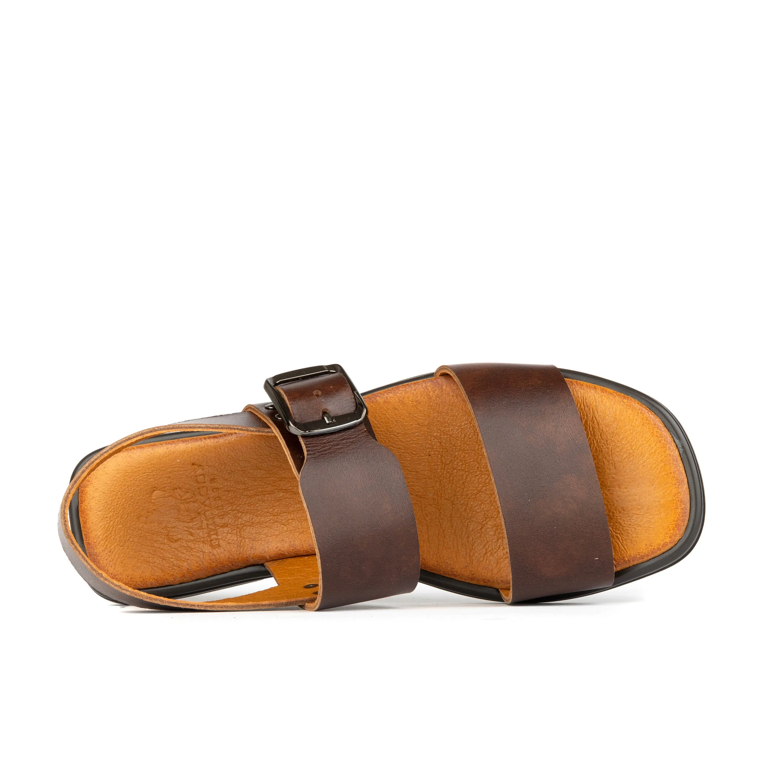 DIXON BROWN - Women's flat leather sandals with wide double straps