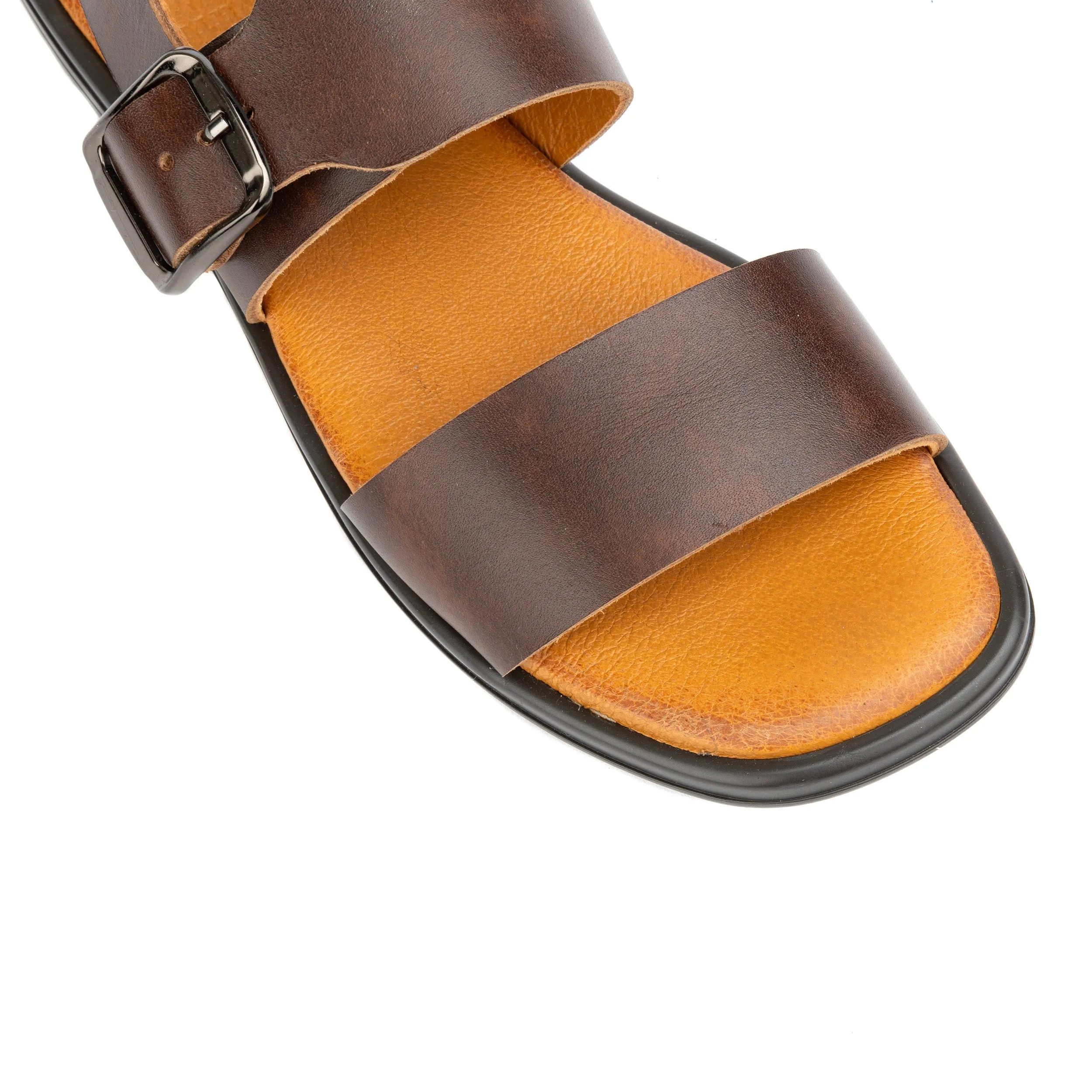 DIXON BROWN - Women's flat leather sandals with wide double straps