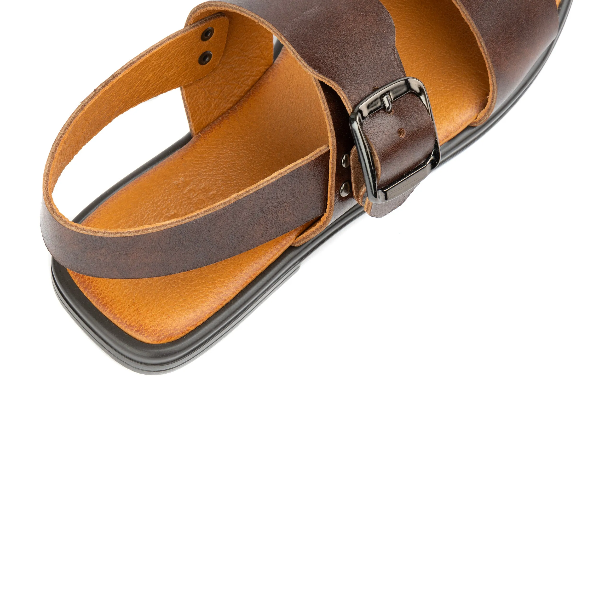 DIXON BROWN - Women's flat leather sandals with wide double straps