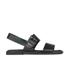 DIXON DARK GREEN - Women's flat wide double strap leather sandal