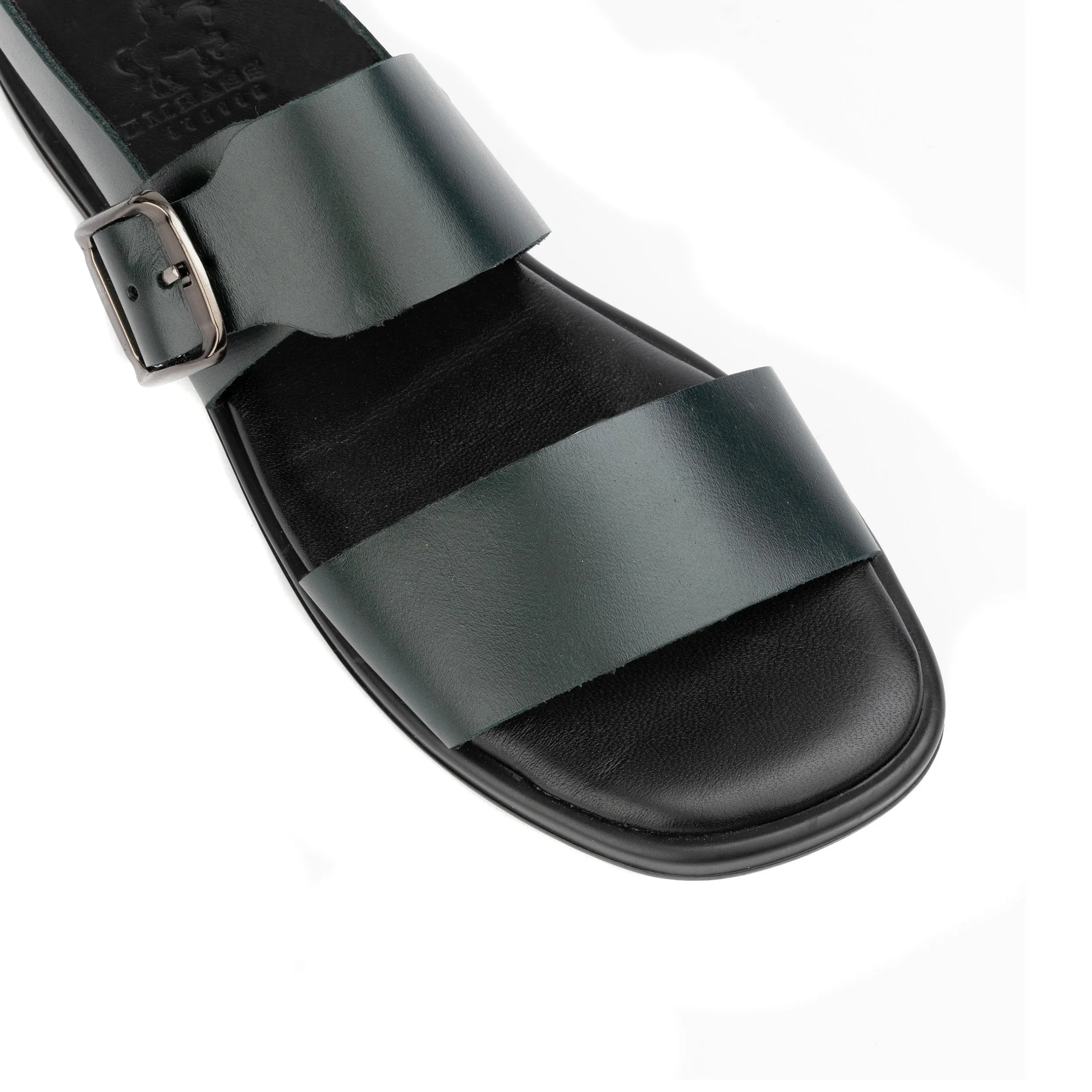 DIXON DARK GREEN - Women's flat wide double strap leather sandal