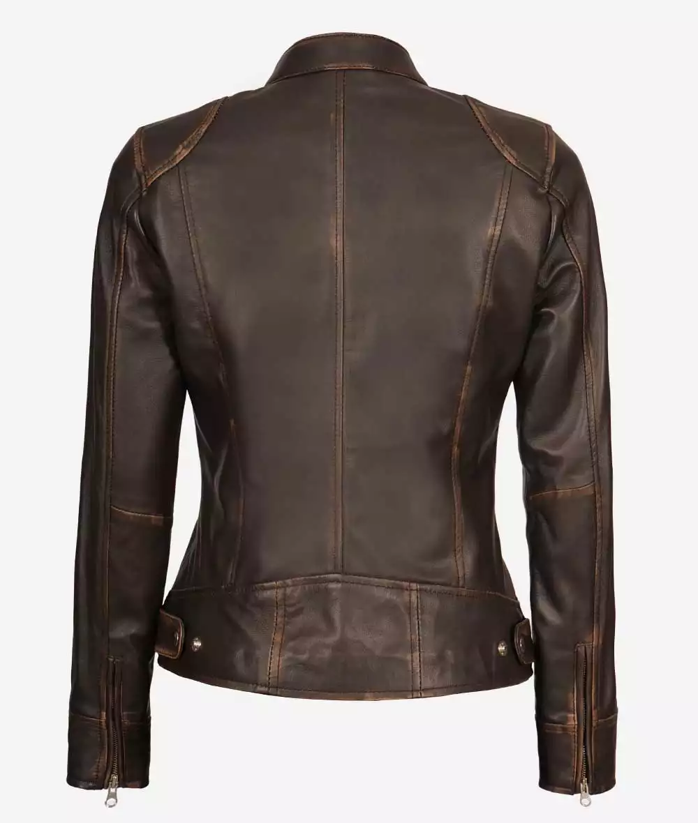 Dodge Womens Dark Brown Cafe Racer Leather Jacket