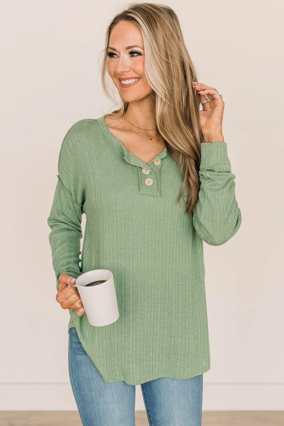 Green Button Knit Top