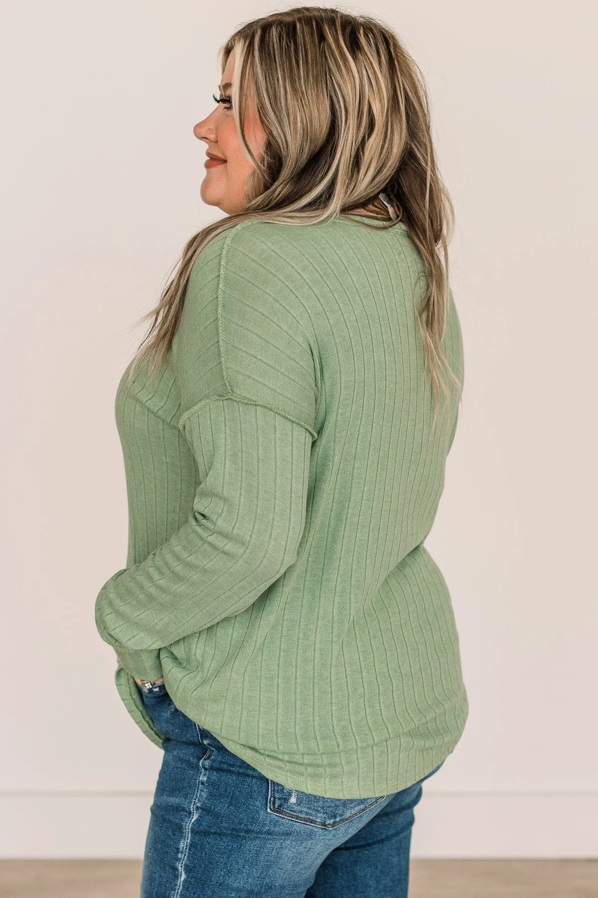 Green Button Knit Top