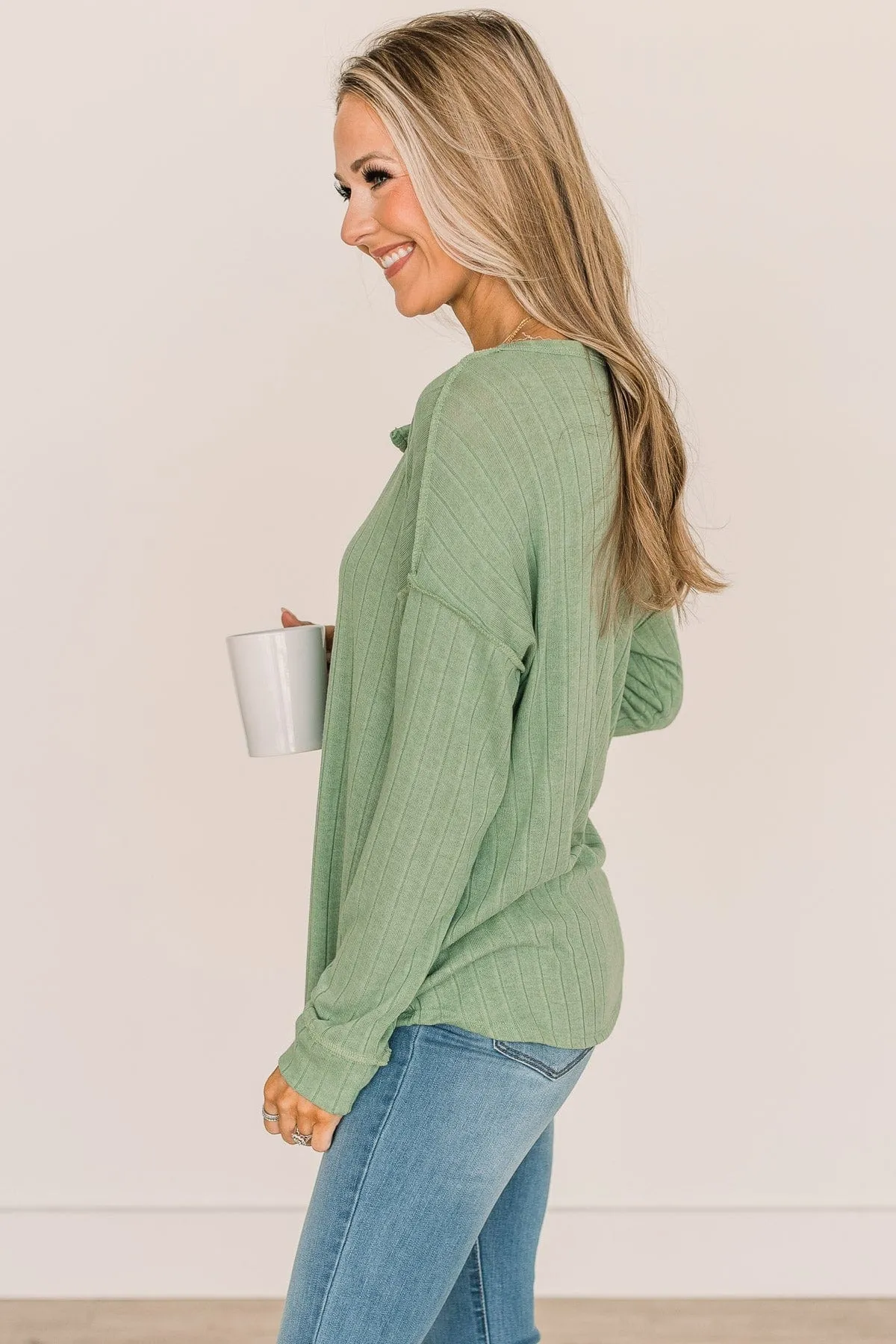 Green Button Knit Top