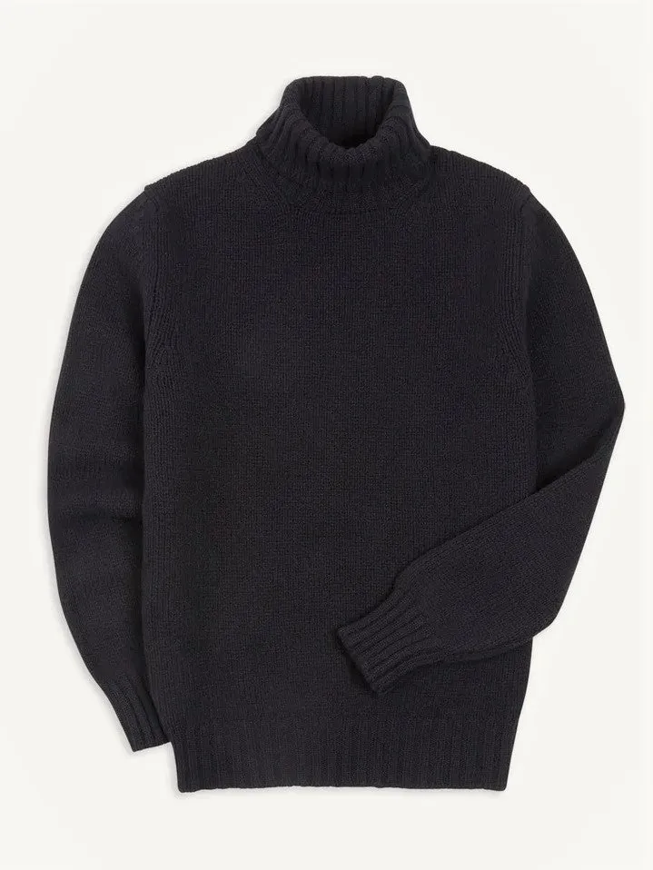 Drake's Navy Lambswool Submariner Roll Neck Jumper