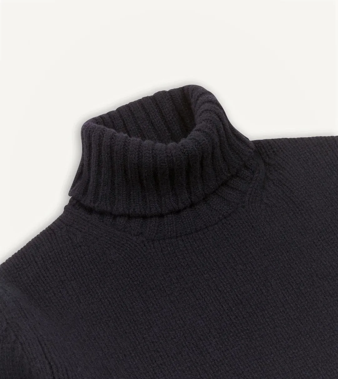 Drake's Navy Lambswool Submariner Roll Neck Jumper