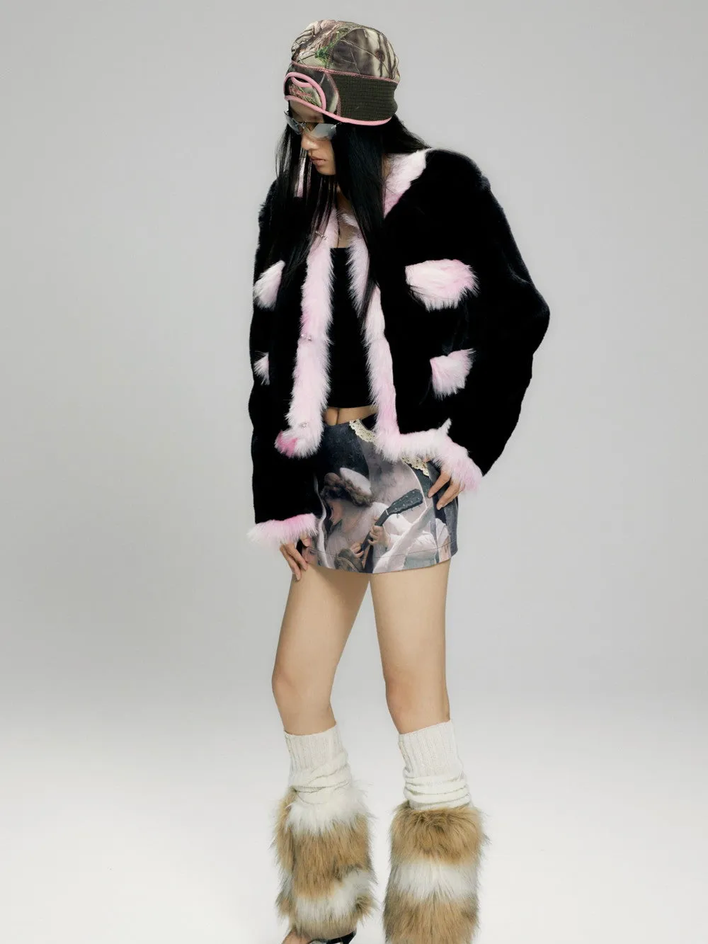 Elegant Chic Monotone Luxury Warm Fur-Jacket