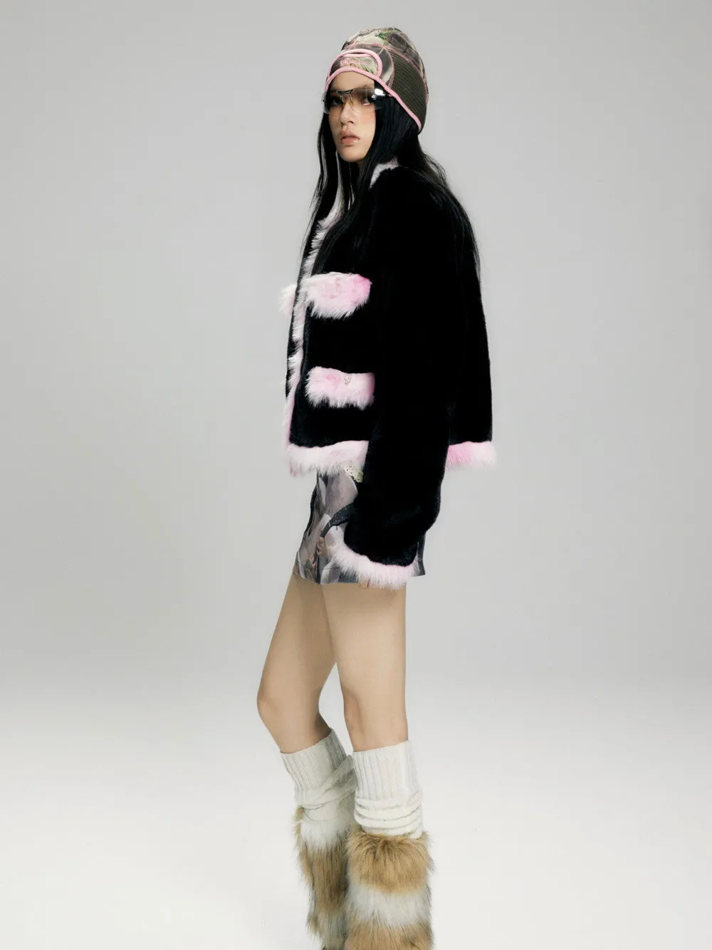 Elegant Chic Monotone Luxury Warm Fur-Jacket