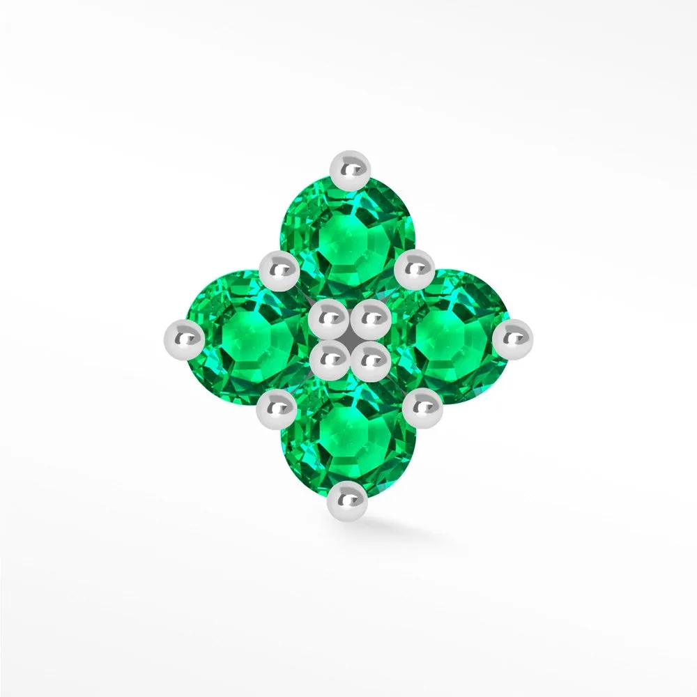 White Gold Emerald Clover Flat Back Earring